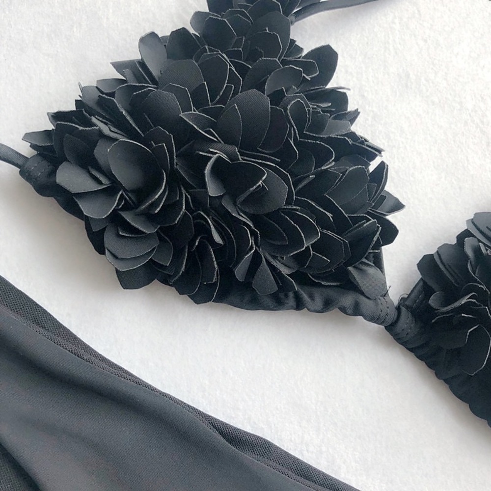 B2G1♦️🆕Fluffy Petals Black Bikini Set Swimwear - Picture 4 of 4
